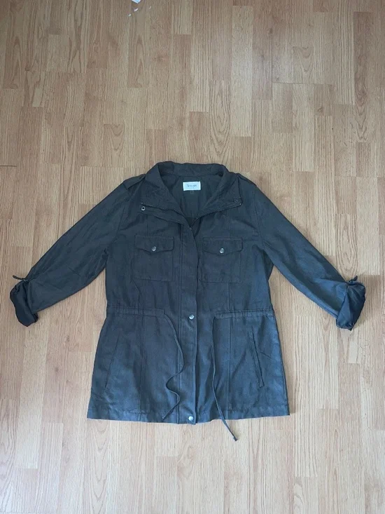 Korye Olive Green Zip Up Utility Lightweight Jacket w/ Cargo Pockets Size Med - Picture 1 of 10